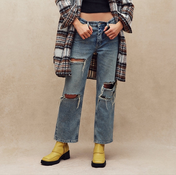 Free People Denim - NEW Free People Lived In Love Blue Lucia Low Rise Ankle Crop Straight Jeans 24